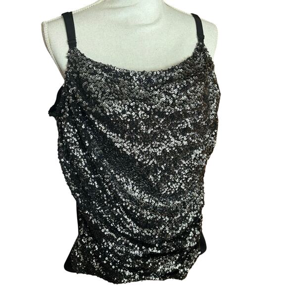 Lane Bryant sequin sleeveless evening blouse tank top black silver plus 22 NEW - Picture 9 of 16